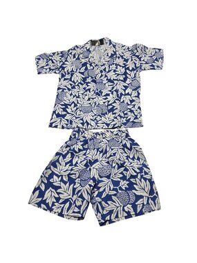 Vintage Tamare Hawaiian Islands Pineapple Print Shirt and Shorts Set Size 6 Blue
